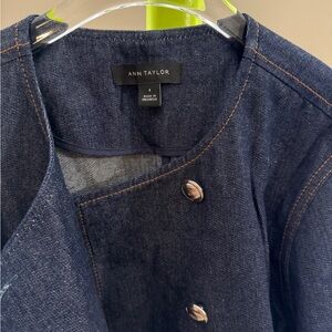 Ann Taylor Dark Blue Jean Jacket with Silver Buttons